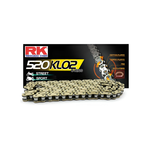 CADENA TRANSMISION MOTO RK 520-120 KLO2 DORADA O-RING